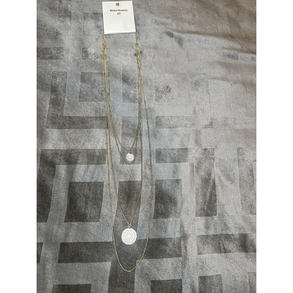 World Market‎ Layered Gold Tone Filigree Medallion Pendant Necklace Women Long
